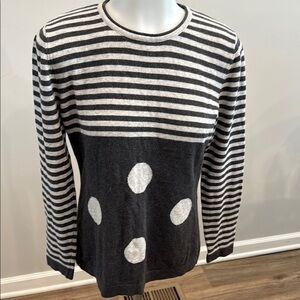 Marble Small Cotton Gray and White Long Sleeve Crew Neck Sweater